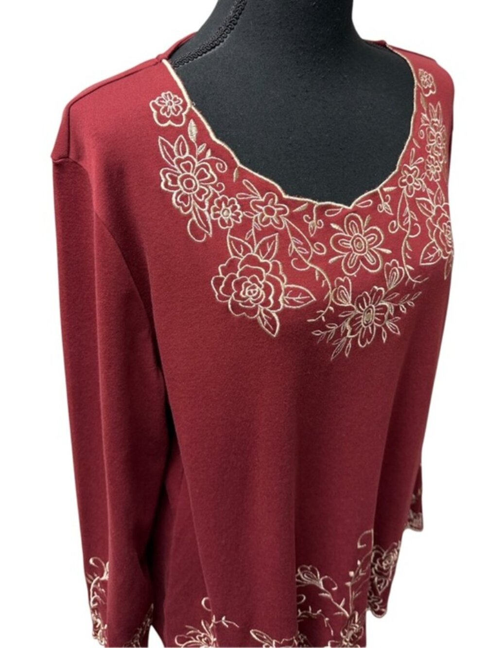 Draper’s & Damon’s Burgundy Embroidered Boho Tunic Top XL Floral - Picture 3 of 11